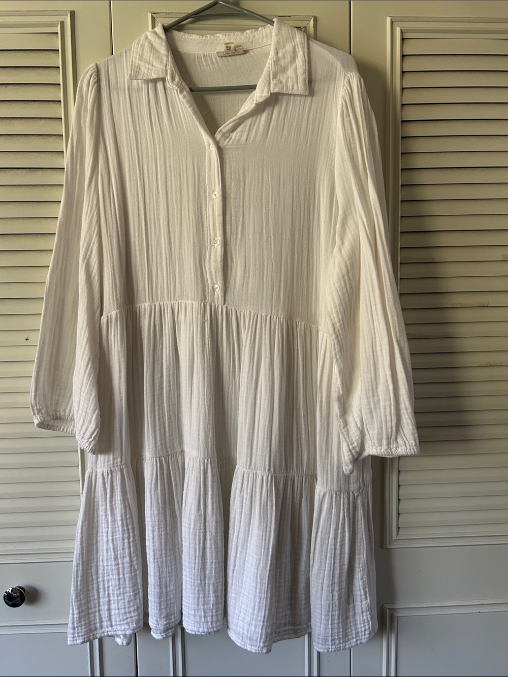 jcpenney White Long-Sleeve Tiered Button-Front Dress
